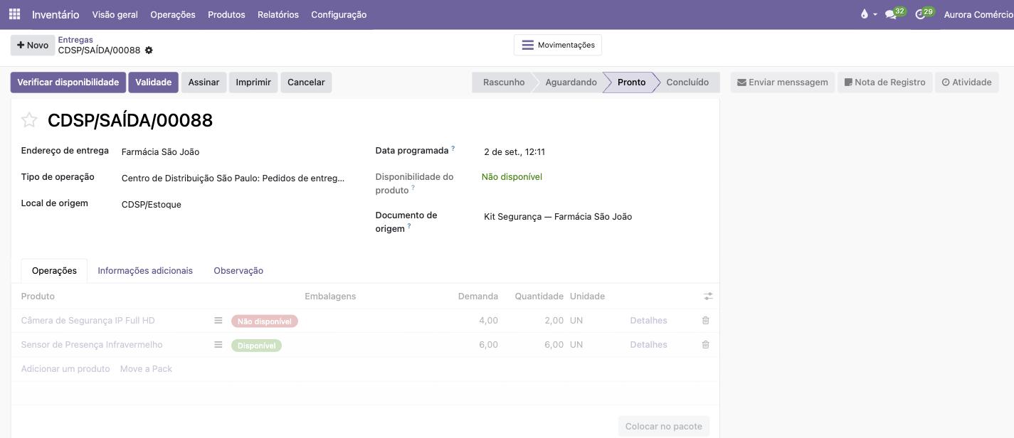 Transferência para o local do cliente