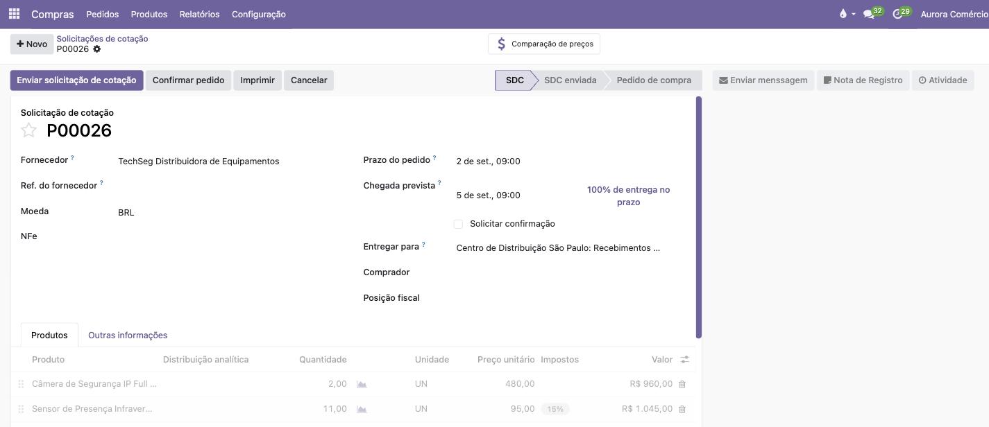 Solicitação de cotação gerada automaticamente