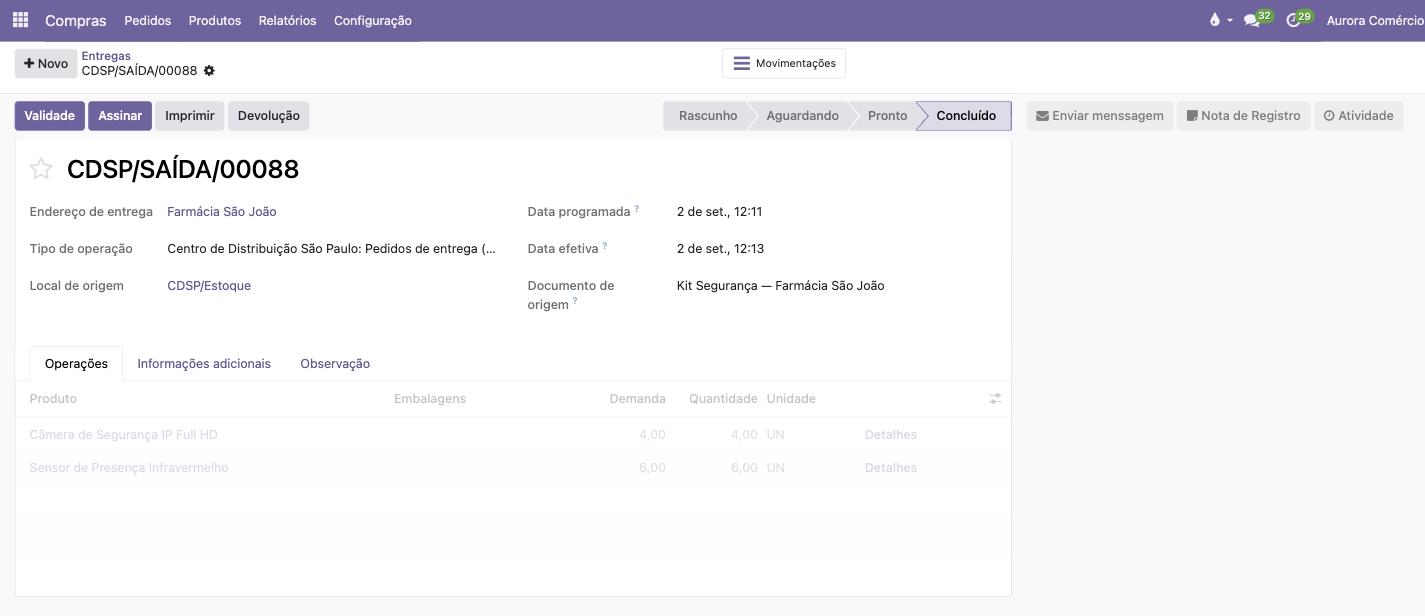 Entrega ao cliente concluída